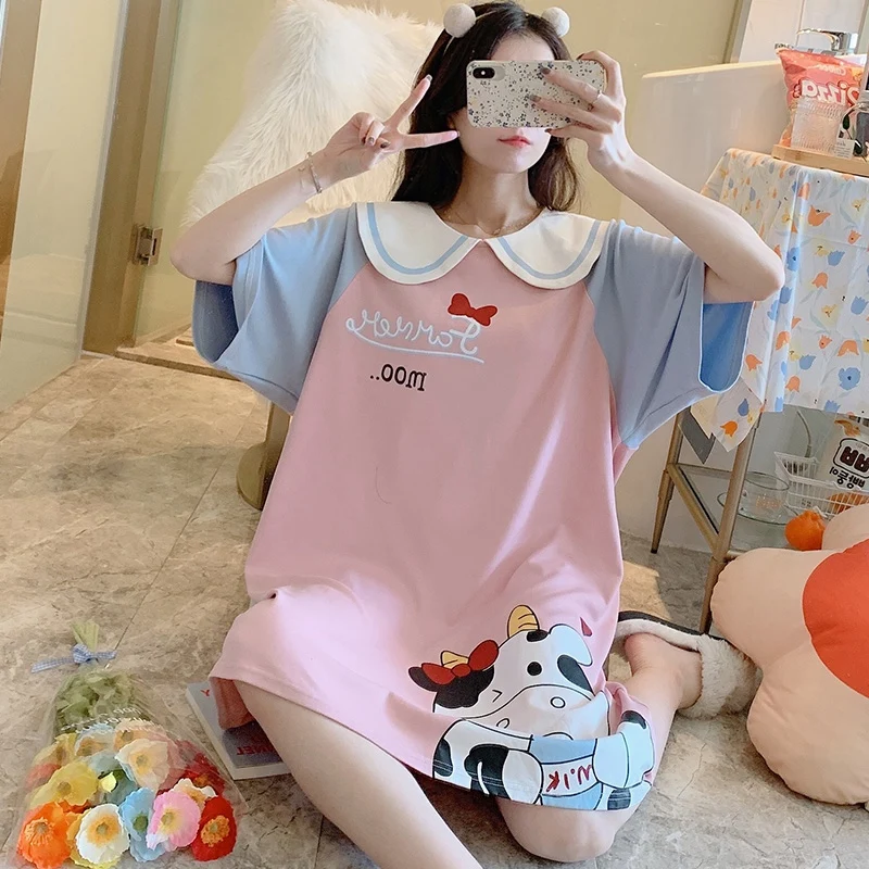 2021 Summer Short Sleeve 100% Cotton Nightgowns for Women Korean Cute Cartoon Sleepwear Night Dress Nightdress Home Dress Nighty
2021 Summer Short Sleeve 100% Cotton Nightgowns for Women Korean Cute Cartoon Sleepwear Night Dress Nightdress Home Dress Nighty