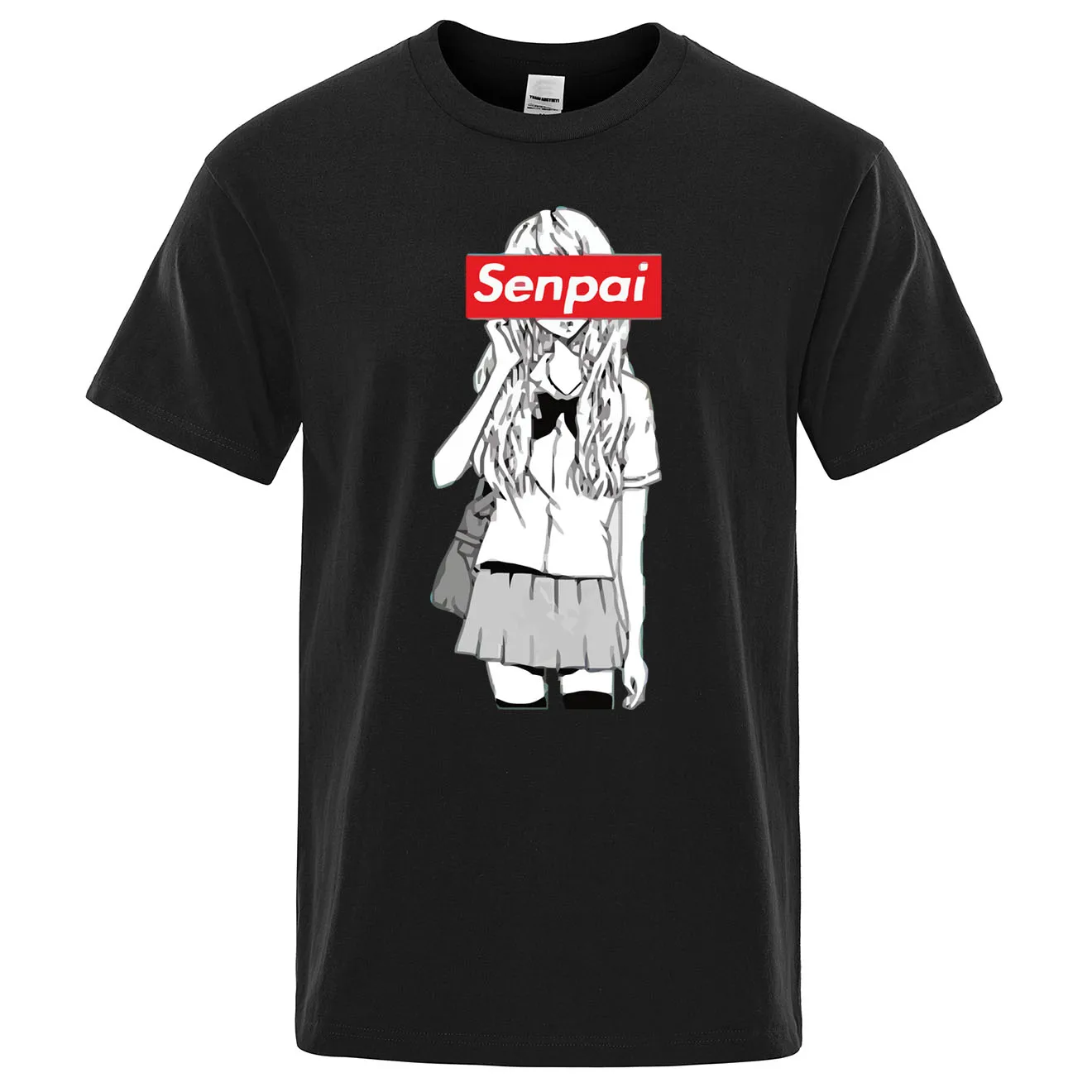 Мужская футболка с принтом Senpai летняя хлопковая уличная унисекс мангой одежда в