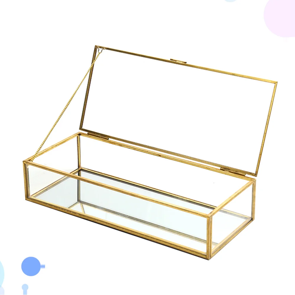 Jewelry Glass Case Golden Edge Makeup Storage Box Container Geometry Jewelry Display Box Wedding Favor (Golden)
Jewelry Glass Case Golden Edge Makeup Storage Box Container Geometry Jewelry Display Box Wedding Favor (Golden)