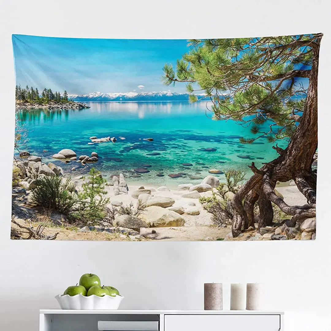 Ambesonne Nature Tapestry, Lake Tahoe Snowy Mountain Reflection on Clear Water Rocky Shore View, Fabric Wall Hanging Decor
Ambesonne Nature Tapestry, Lake Tahoe Snowy Mountain Reflection on Clear Water Rocky Shore View, Fabric Wall Hanging Decor