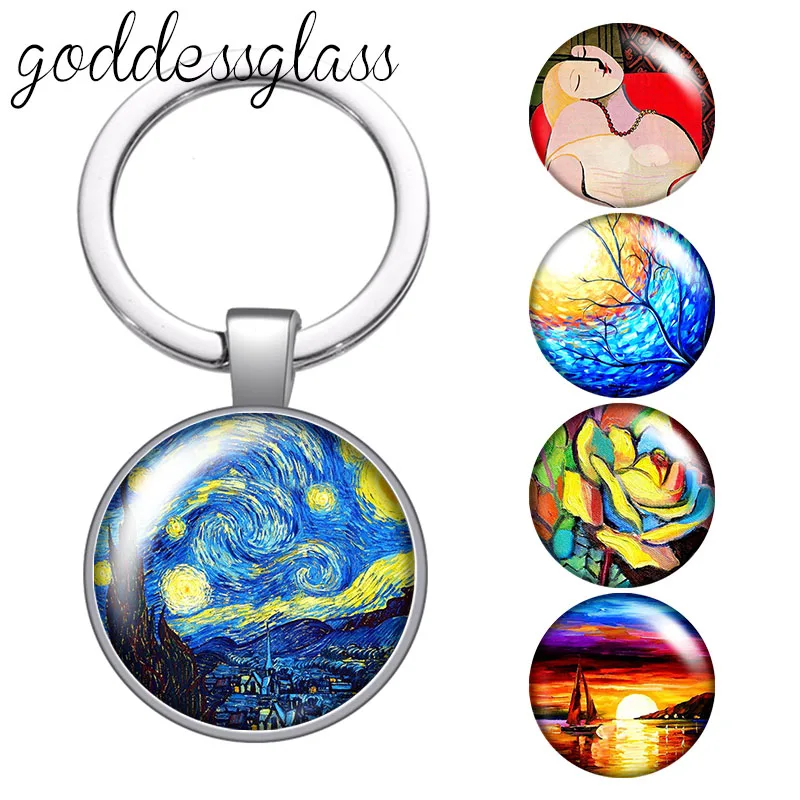 Van Gogh Oil Paintings Vintage images Round glass cabochon keychain Bag Car key chain Ring Holder Charms keychains Gifts
Van Gogh Oil Paintings Vintage images Round glass cabochon keychain Bag Car key chain Ring Holder Charms keychains Gifts