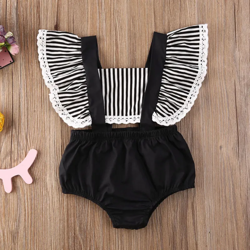 0-24M Newborn Baby Girls Striped Ruffles Lace Patchwork Bodysuit Short Sleeve Black Jumpsuit Infant Outfits
0-24M Newborn Baby Girls Striped Ruffles Lace Patchwork Bodysuit Short Sleeve Black Jumpsuit Infant Outfits