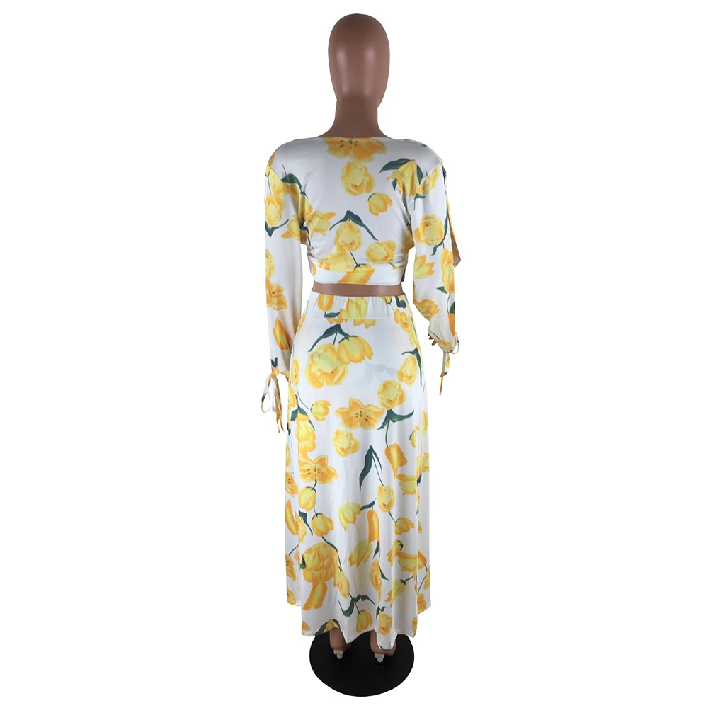 Floral Print Sexy 2 Pieces Matching Sets Women Deep V Neck Long Sleeve Crop Top and Split Maxi Skirt Off Shoulder Chiffon Outfit
Floral Print Sexy 2 Pieces Matching Sets Women Deep V Neck Long Sleeve Crop Top and Split Maxi Skirt Off Shoulder Chiffon Outfit