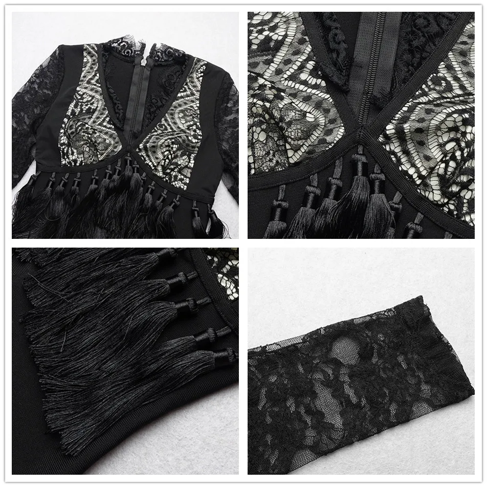 2019 Autumn New Sexy Black Women's Bandage Dress Fashion Long Sleeve Lace Fringe Bodycon Dress Fashion Celebrity Party Vestidos
2019 Autumn New Sexy Black Women's Bandage Dress Fashion Long Sleeve Lace Fringe Bodycon Dress Fashion Celebrity Party Vestidos
