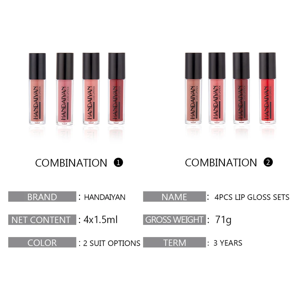 4 Colors Lipstick Set Matte Lip Gloss Set Long-lasting Non-greasy Delicate Silky Texture Moisturizing Improve Dryness Lip Makeup
4 Colors Lipstick Set Matte Lip Gloss Set Long-lasting Non-greasy Delicate Silky Texture Moisturizing Improve Dryness Lip Makeup