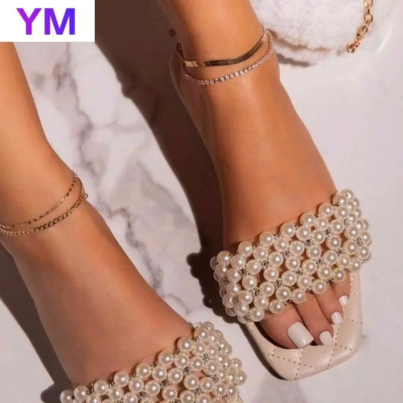 Pink 2021 Pearl Women Sandals Slippers Square Toe Slides Summer Fashion Design Ladies Size 35-43 Zapatillas Mujer Casa Flat
Pink 2021 Pearl Women Sandals Slippers Square Toe Slides Summer Fashion Design Ladies Size 35-43 Zapatillas Mujer Casa Flat