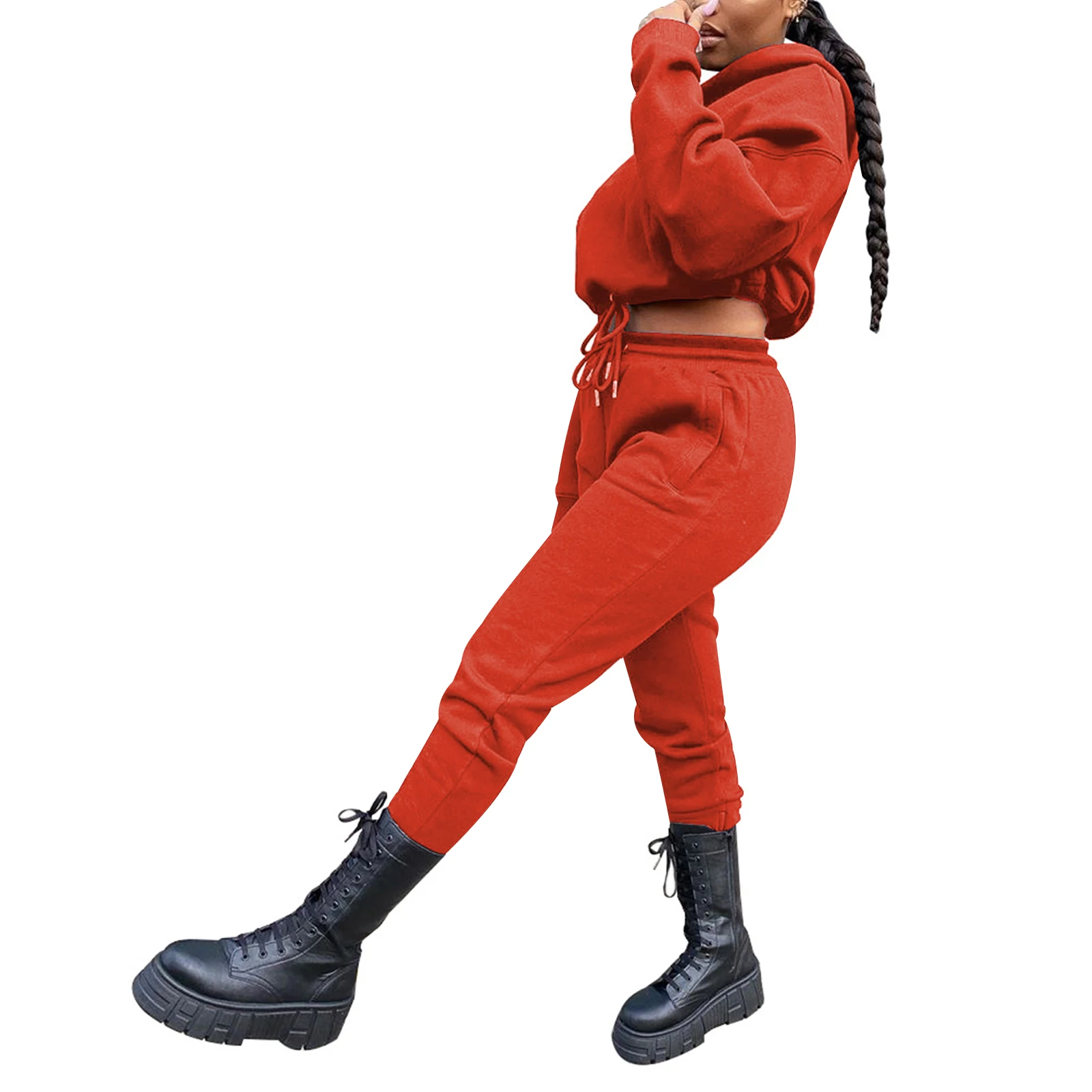 2 Pcs Women Solid Color Outfits, Adults Long Sleeve Hooded Crop Top with Drawstring + Trousers with Slant Pocket
2 Pcs Women Solid Color Outfits, Adults Long Sleeve Hooded Crop Top with Drawstring + Trousers with Slant Pocket