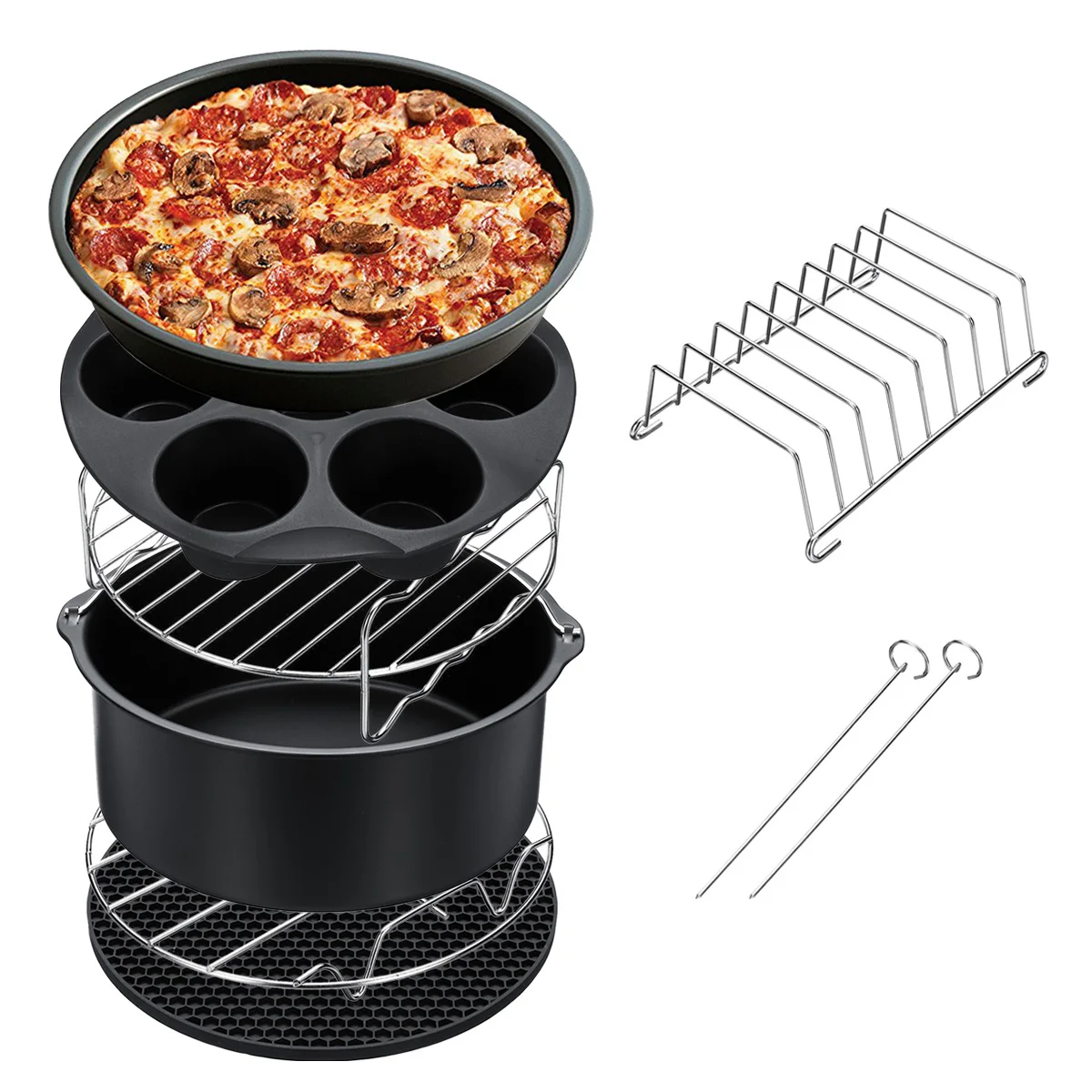 11Pcs Air Fryer Accessories 8Inch Fit for Airfryer 5.2-5.8QT Baking Basket Pizza Plate Grill Pot Kitchen Cooking Tools for Party
11Pcs Air Fryer Accessories 8Inch Fit for Airfryer 5.2-5.8QT Baking Basket Pizza Plate Grill Pot Kitchen Cooking Tools for Party