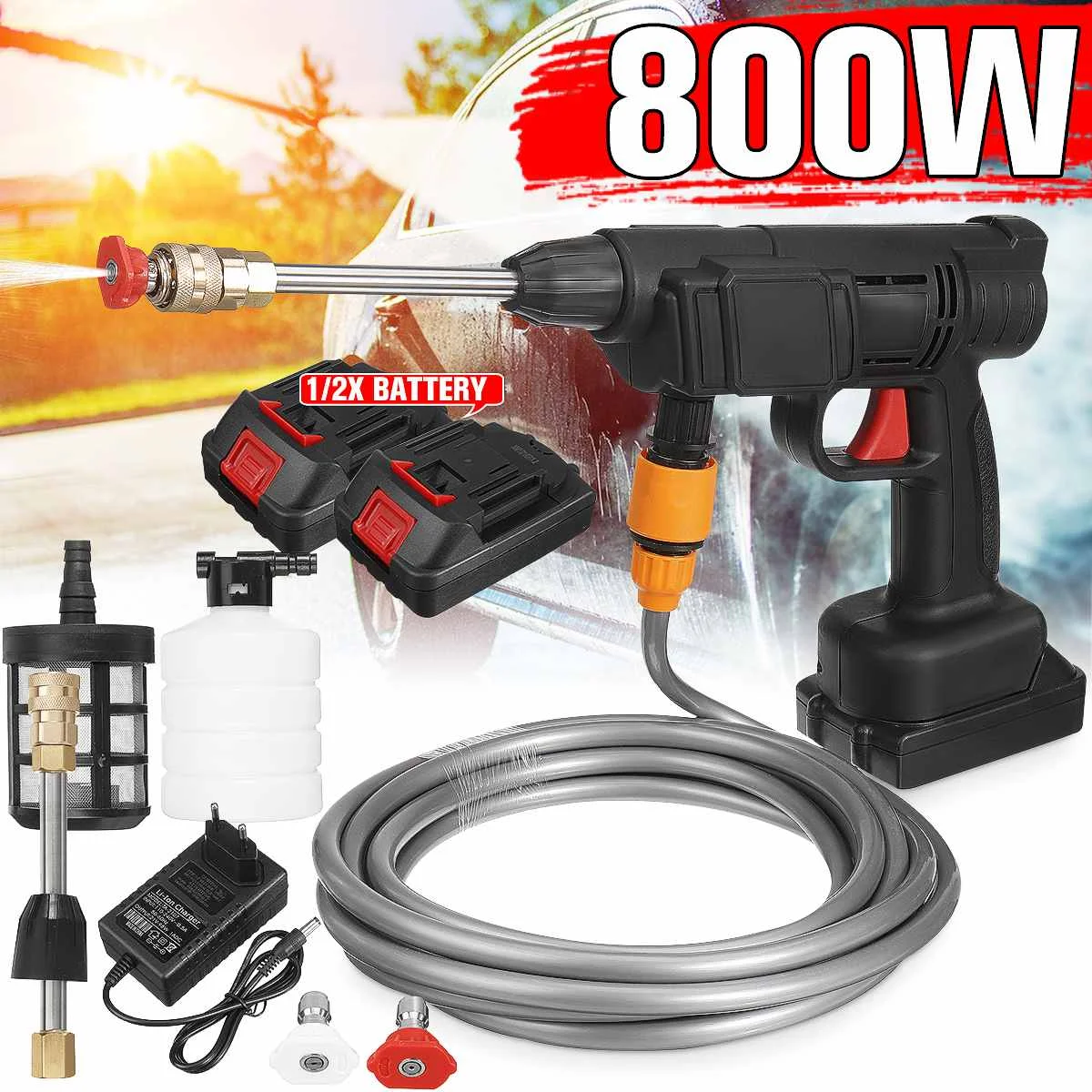 800W 30Bar Cordless High Pressure Car Washer Gun Wireless Spray Powerful Car Washer Wash Machine With 20000mAh Li-Ion Battery
800W 30Bar Cordless High Pressure Car Washer Gun Wireless Spray Powerful Car Washer Wash Machine With 20000mAh Li-Ion Battery