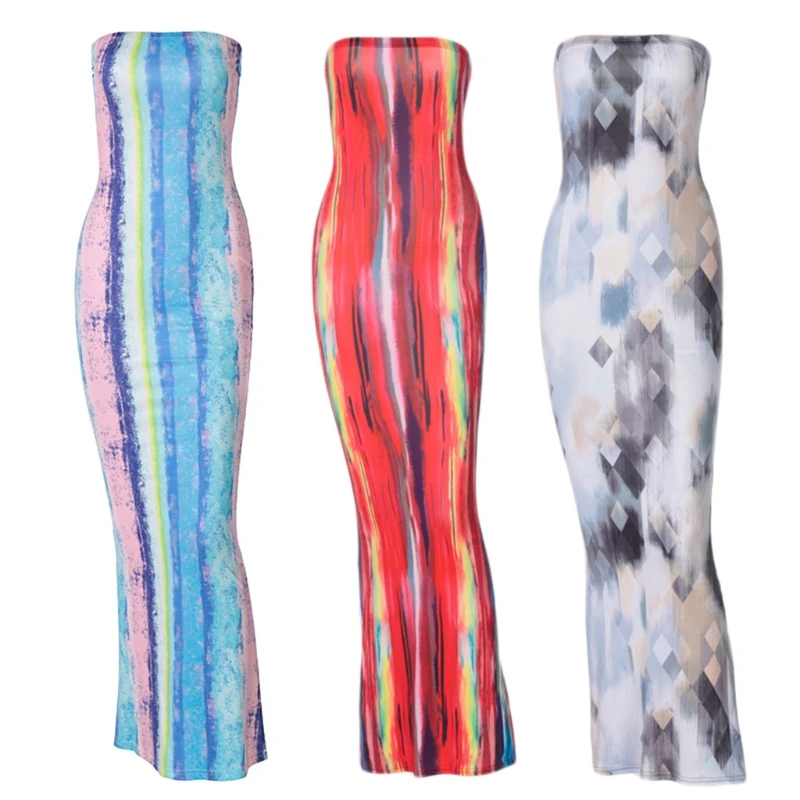 Women Sexy Strapless Tube Top Bodycon Maxi Long Dress Graffiti Tie-Dye Striped Print Elastic High Waist Party Clubwear
Women Sexy Strapless Tube Top Bodycon Maxi Long Dress Graffiti Tie-Dye Striped Print Elastic High Waist Party Clubwear