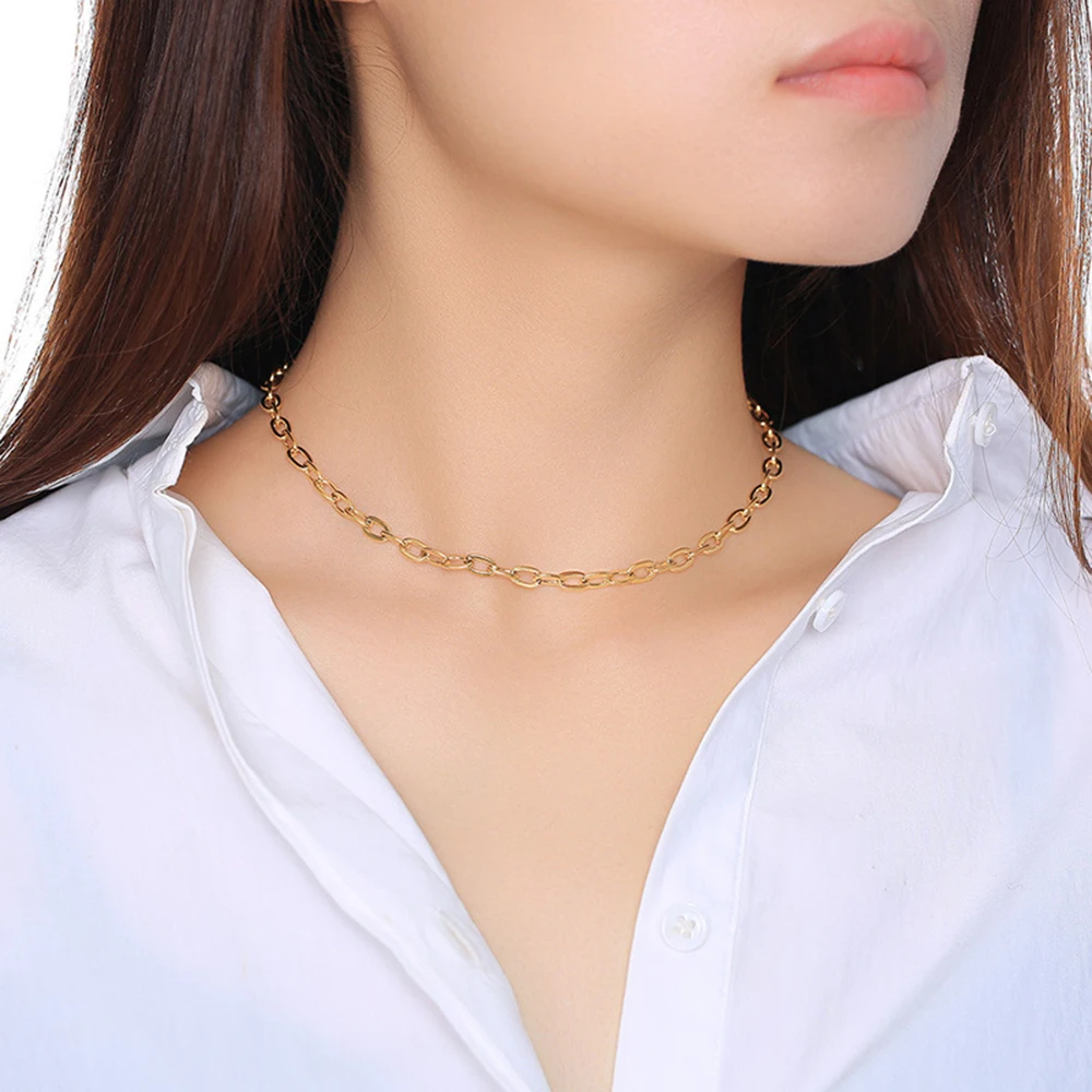 Cable Medium Gold Plain Women Chain Necklace Stainless Steel Choker Necklace 5mm Width Adjustable
Cable Medium Gold Plain Women Chain Necklace Stainless Steel Choker Necklace 5mm Width Adjustable