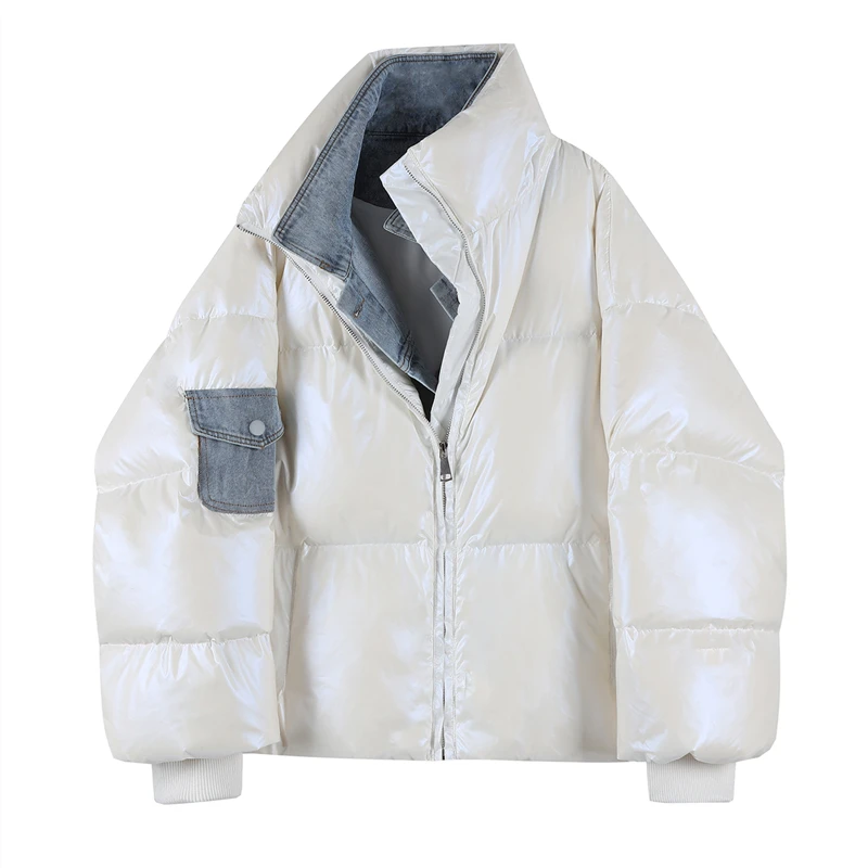 Winter New Style Denim Stitching Fake Two-piece White Duck Down Lightweight Cotton Jacket Women Black Coat Loose Thick Warm Tide
Winter New Style Denim Stitching Fake Two-piece White Duck Down Lightweight Cotton Jacket Women Black Coat Loose Thick Warm Tide