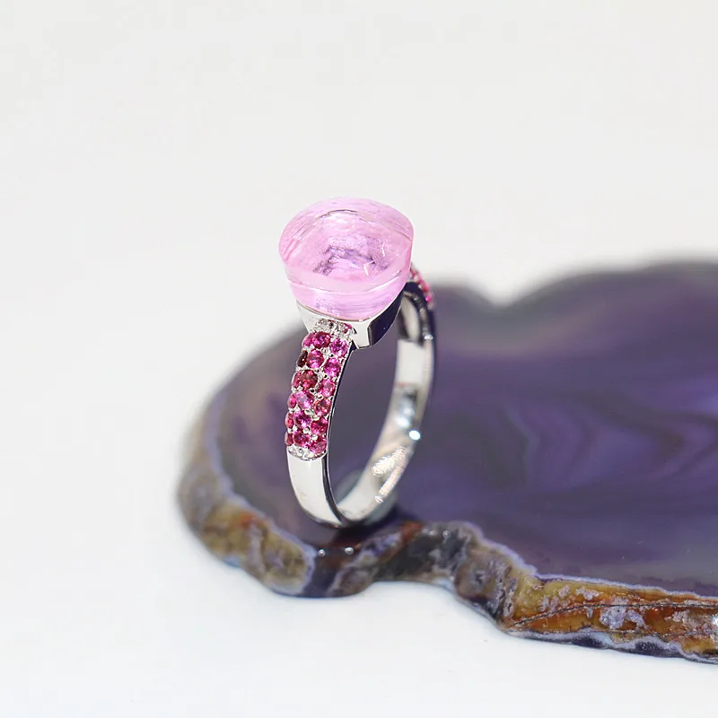 

Модные летние ювелирные изделия Stlye 2021, бледно-розовый кристалл с красным цирконием, покрытое 18-каратным белым золотом, кольцо для лучшего п...