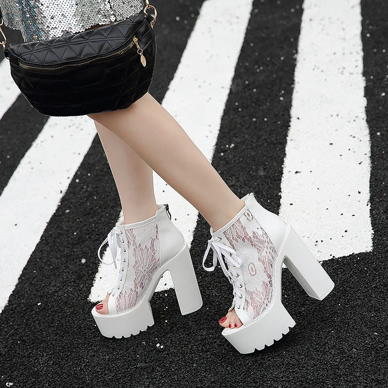 Women Platform Pumps Lace Mesh Thick High Heels Sandalet Fashion Peep Toe Sandals Sexy Ankle Boot Summer Shoes
Women Platform Pumps Lace Mesh Thick High Heels Sandalet Fashion Peep Toe Sandals Sexy Ankle Boot Summer Shoes