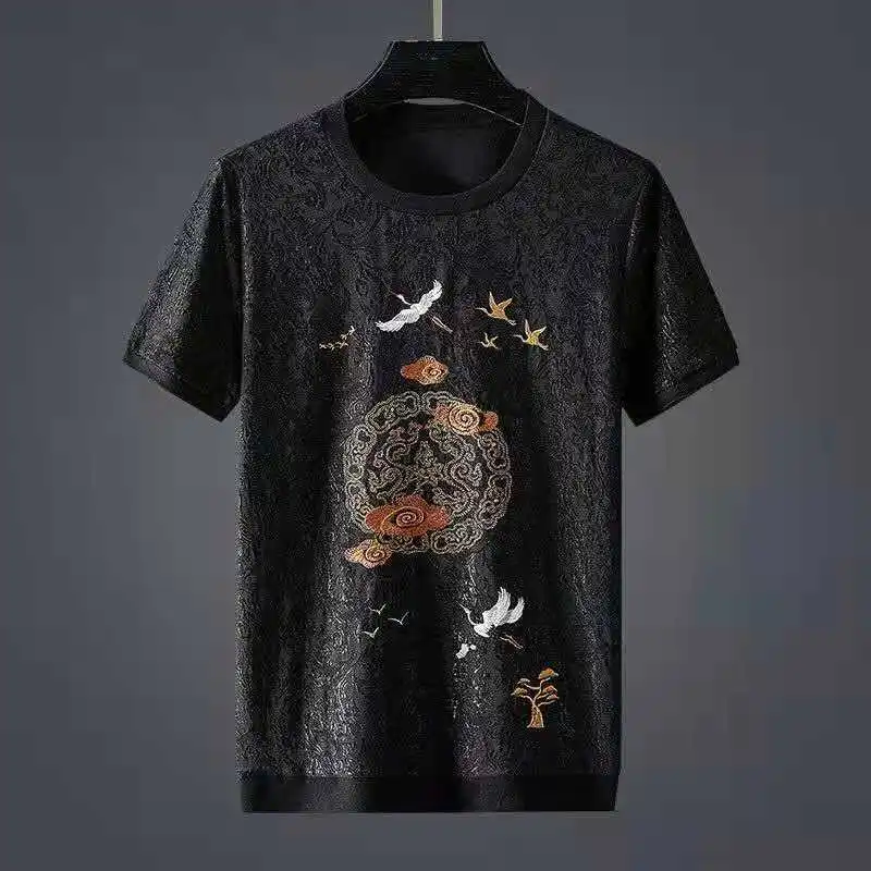 Chinese style jacquard mercerized cotton auspicious cloud crane embroidered short-sleeved T-shirt men's summer round neck large
Chinese style jacquard mercerized cotton auspicious cloud crane embroidered short-sleeved T-shirt men's summer round neck large