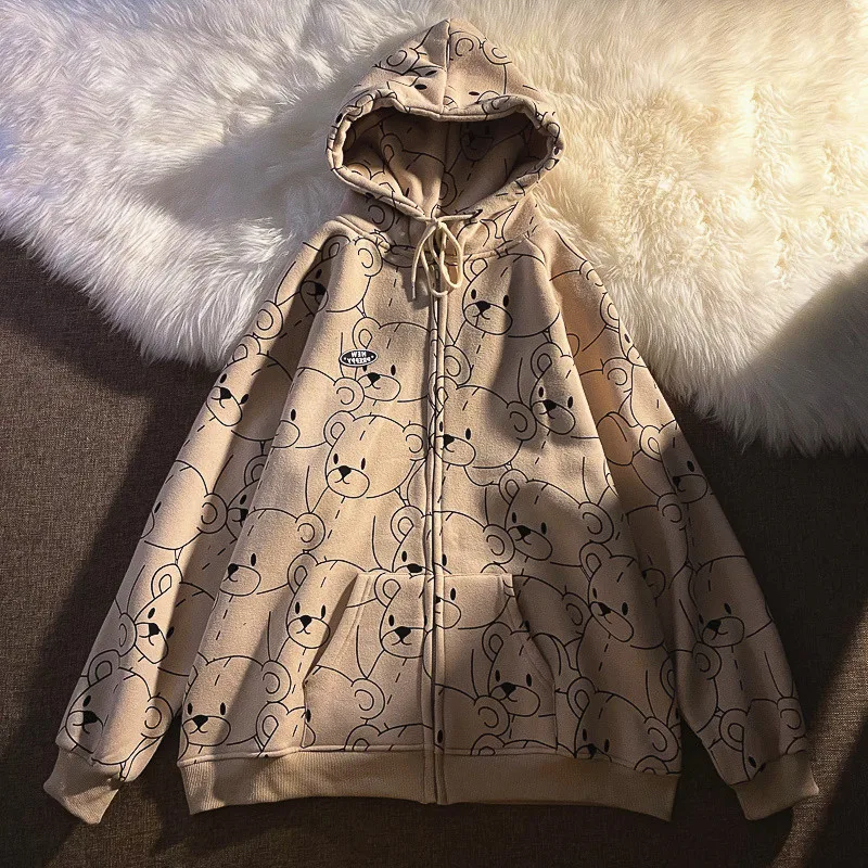 New Spring Harajuku Cartoon Bear Print Zip Up Hoodie Warm Fleece Loose Streetwear Women Kawaii Casual Hooded Pockets Sweatshirt
New Spring Harajuku Cartoon Bear Print Zip Up Hoodie Warm Fleece Loose Streetwear Women Kawaii Casual Hooded Pockets Sweatshirt