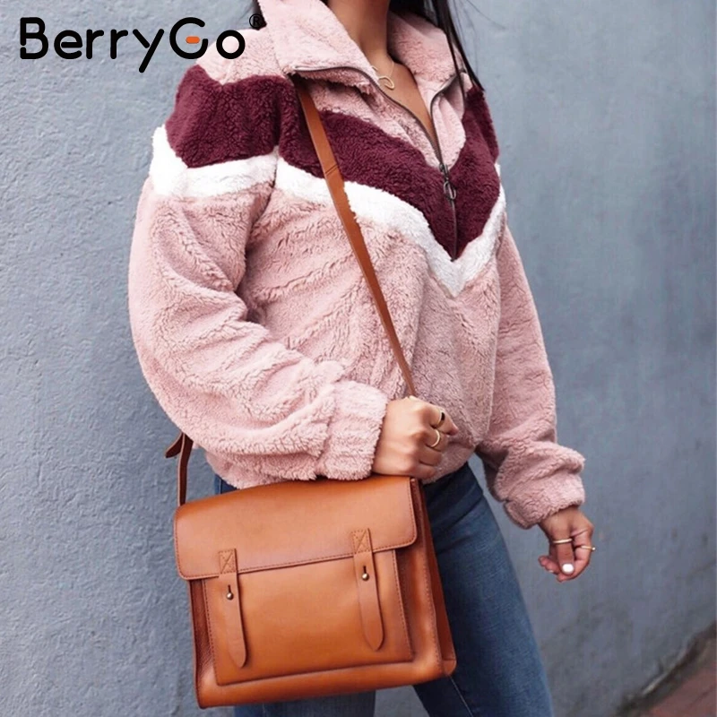 Повседневное меховое Женское зимнее пальто BerryGo с геометрическим рисунком