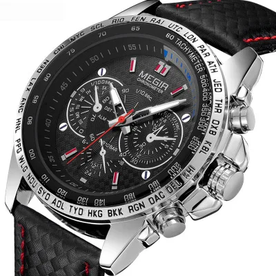 

MEGIR Mens Watches Top Luxury Brand Male Clocks Military Army Man Sport Clock Leather Strap Business Quartz Men Wrist Watch