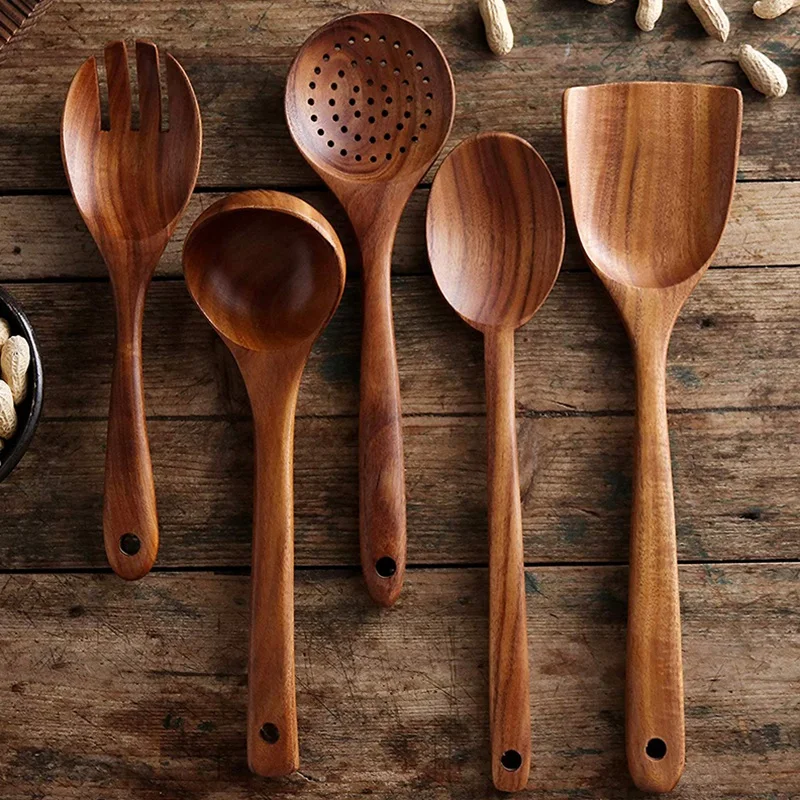 Wooden Utensils Set for Kitchen, Handmade Natural Teak Cooking Spoons Wooden Spatula for Nonstick Cookware (5 Sets)
Wooden Utensils Set for Kitchen, Handmade Natural Teak Cooking Spoons Wooden Spatula for Nonstick Cookware (5 Sets)