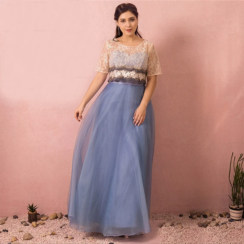 Evening Dress Embroidery O-Neck Fashion Lace Up A-Line Pleat Short Sleeves Tulle Floor-Length Plus Size Women Formal Gowns D839
Evening Dress Embroidery O-Neck Fashion Lace Up A-Line Pleat Short Sleeves Tulle Floor-Length Plus Size Women Formal Gowns D839