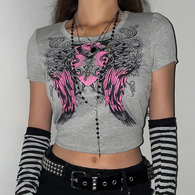 Streetwear Grunge Fairycore Print Y2K Summer Women's T-shirts Graphic Tee Aesthetic Crop Tops Cute Retro Clothes New 
Streetwear Grunge Fairycore Print Y2K Summer Women's T-shirts Graphic Tee Aesthetic Crop Tops Cute Retro Clothes New