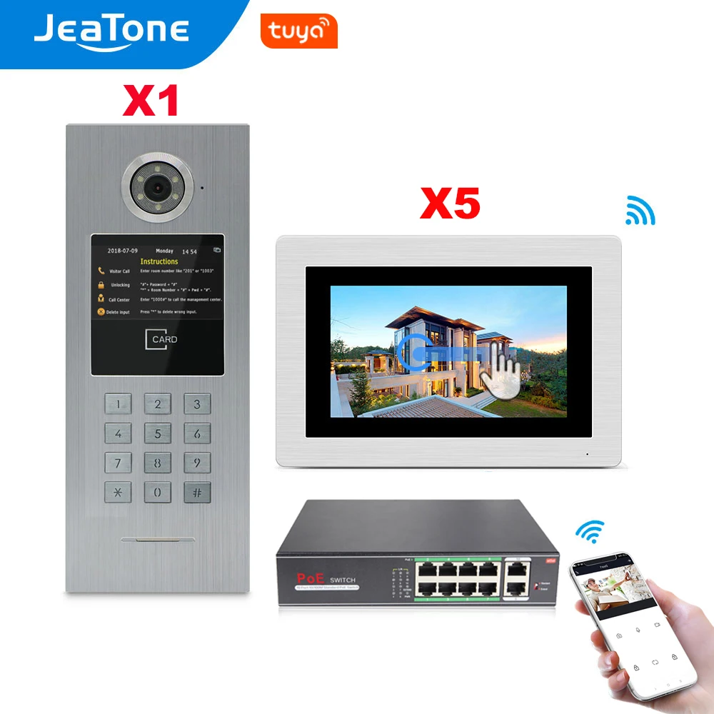 Видеодомофон Jeatone с сенсорным экраном 7 дюймов, Wi-Fi, IP, POE, домофон для 5 квартир, система контроля доступа, поддержка паролей, IC карт
Видеодомофон Jeatone с сенсорным экраном 7 дюймов, Wi-Fi, IP, POE, домофон для 5 квартир, система контроля доступа, поддержка паролей, IC карт