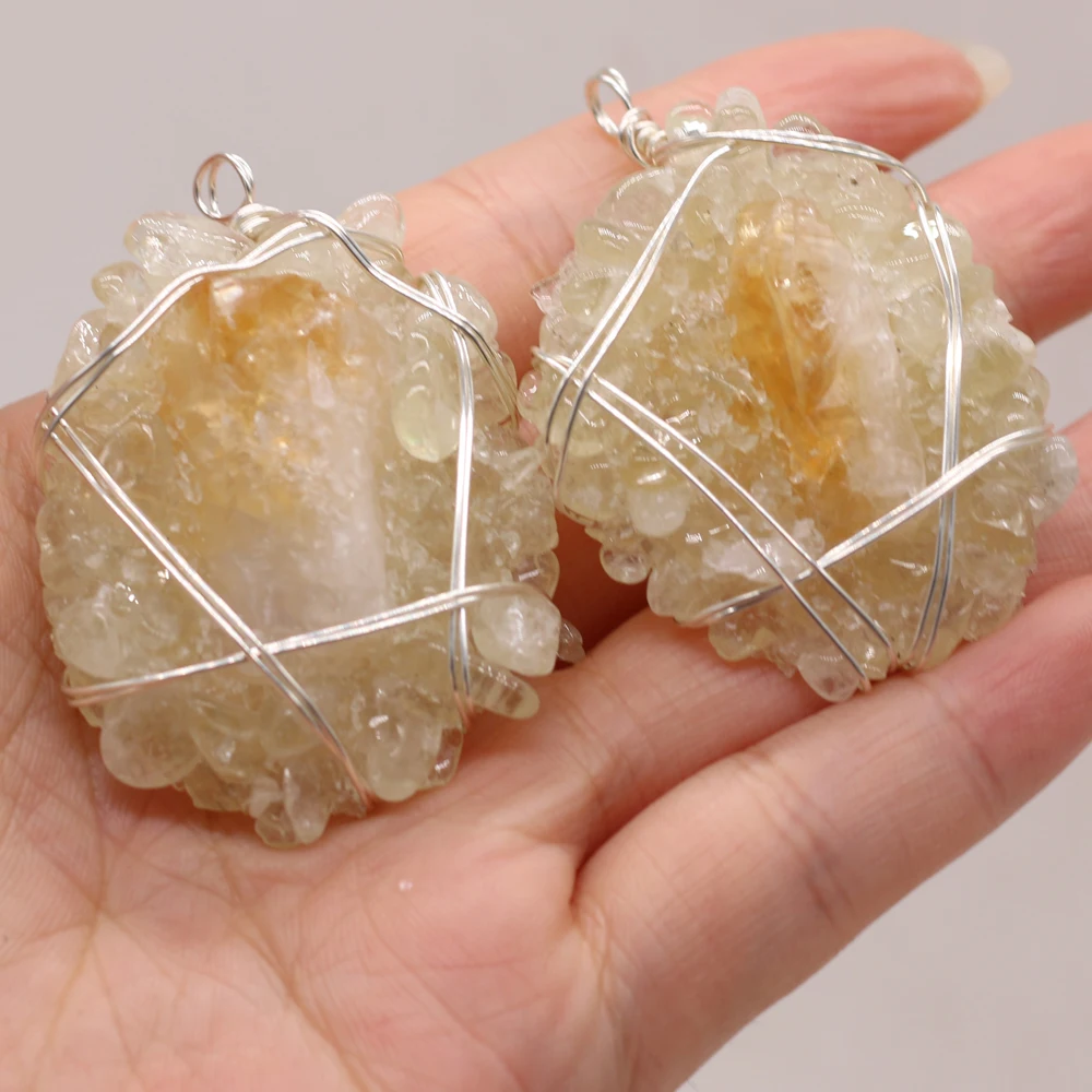 6PCS Wholesale Natural Stone Irregular Yellow Crystal Bud Wrapped Silver Pendant MakingDIY Charm Necklace Earring Jewelry Gift
6PCS Wholesale Natural Stone Irregular Yellow Crystal Bud Wrapped Silver Pendant MakingDIY Charm Necklace Earring Jewelry Gift