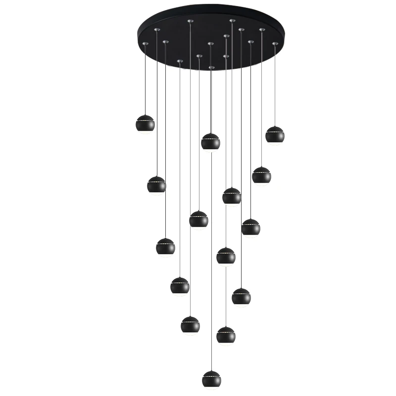 Светодиодная люстра с черными и серебряными шариками вилла лестница гостиная