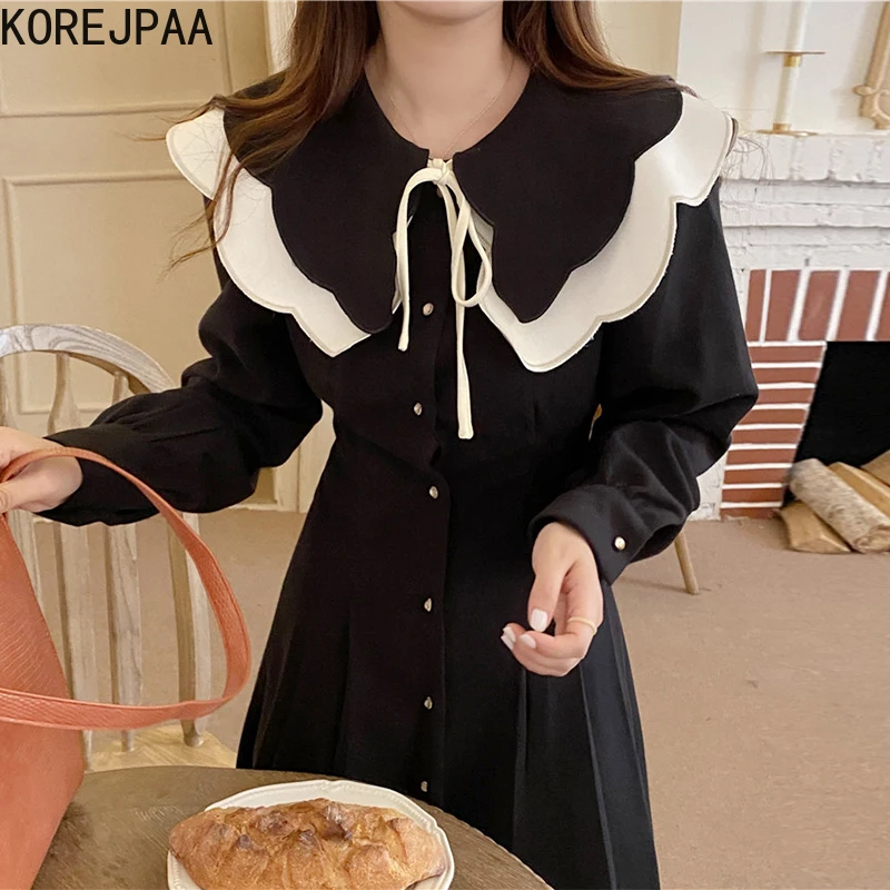 Korejpaa French Retro Dress Women Chic Autumn Korean Fashion Double-layer Peter Pan Collar Hit Color Single-breasted Dresses
Korejpaa French Retro Dress Women Chic Autumn Korean Fashion Double-layer Peter Pan Collar Hit Color Single-breasted Dresses