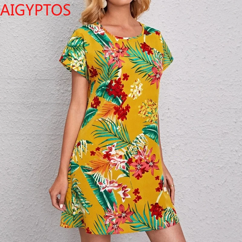 AIGYPTOS Multicolor Tropical Print Tunic Dress Women Summer Round Neck Batwing Sleeve boho Straight Mini Dresses
AIGYPTOS Multicolor Tropical Print Tunic Dress Women Summer Round Neck Batwing Sleeve boho Straight Mini Dresses