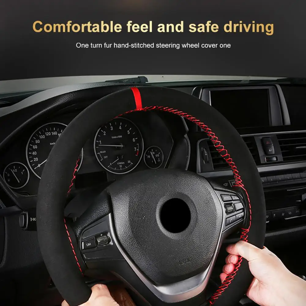 Hight Quality Suede Material Car Steering Wheel Cover 38cm Sweat-Absorbent Anti-Slip Hand Sewing Braid Thread
Hight Quality Suede Material Car Steering Wheel Cover 38cm Sweat-Absorbent Anti-Slip Hand Sewing Braid Thread