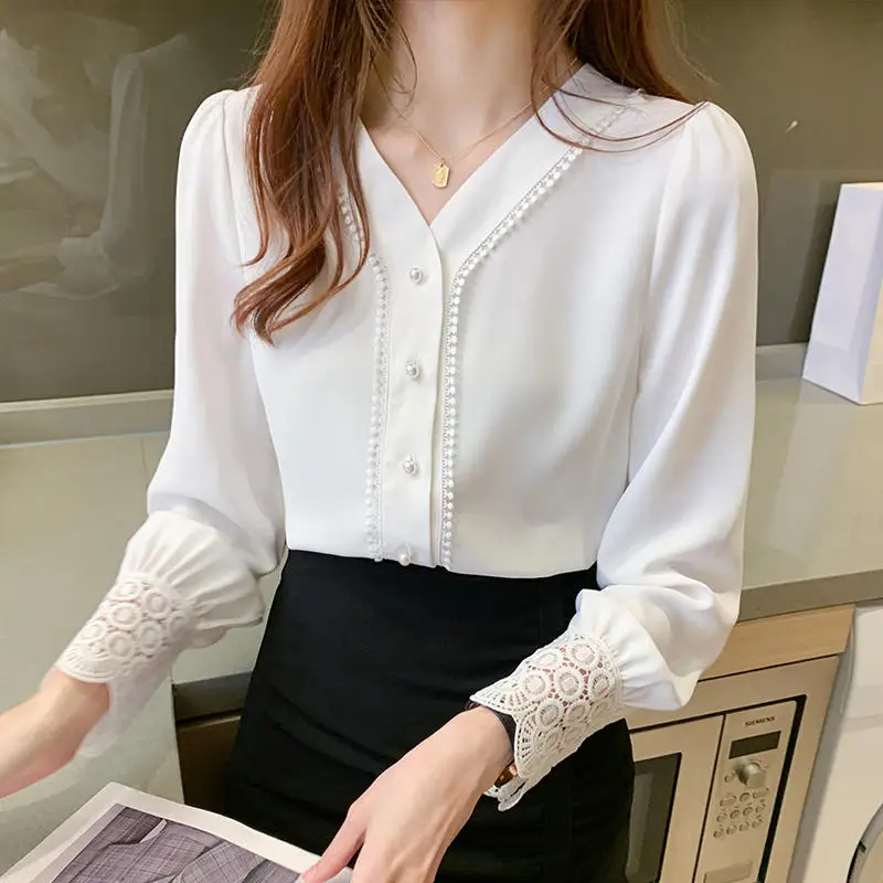 Spring Autumn White Shirts Female Elegant Blusas Mujer Loose V-Neck Ladies Tops Fashion Long Sleeve Blouses Women Solid Q4867
Spring Autumn White Shirts Female Elegant Blusas Mujer Loose V-Neck Ladies Tops Fashion Long Sleeve Blouses Women Solid Q4867