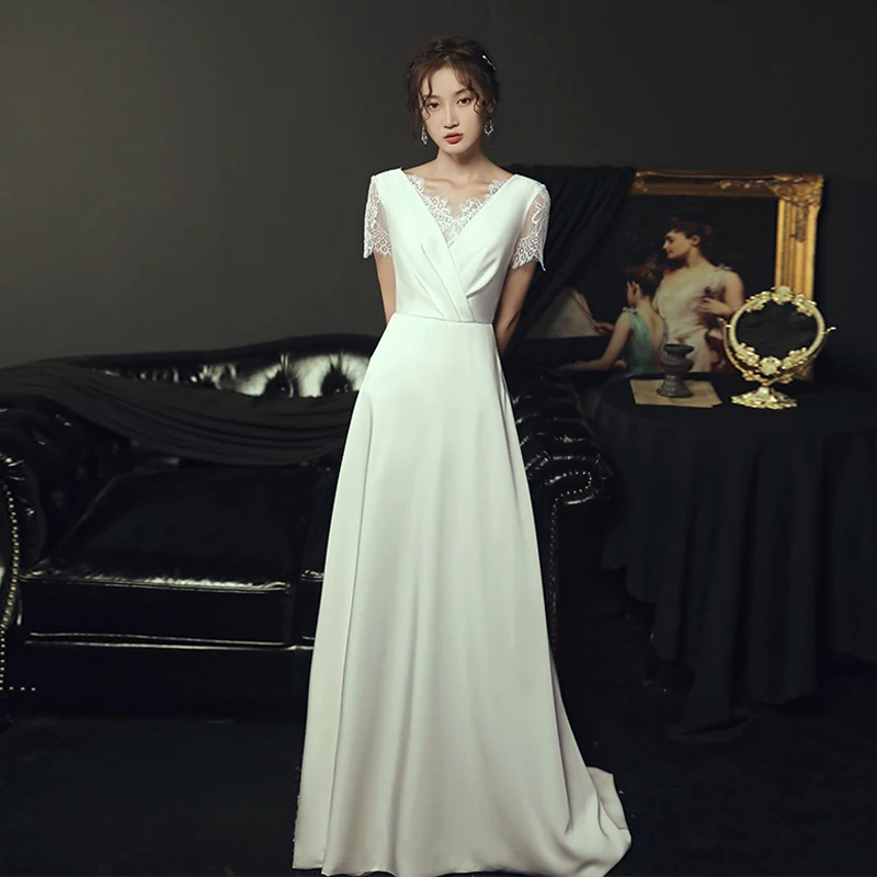 New V-Neck Evening Dress Simple Fashion A-Line Zipper Back White Empire Short Sleeves Floor-Length Woman Formal Party Gowns A869
New V-Neck Evening Dress Simple Fashion A-Line Zipper Back White Empire Short Sleeves Floor-Length Woman Formal Party Gowns A869