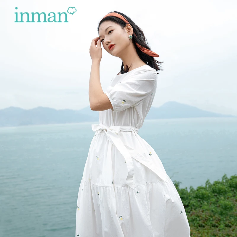 INMAN Women White Dress With Belt Simple Elegant Style Embroidered Round Neck Small Button Short Sleeves A-Line Layered Skirt
INMAN Women White Dress With Belt Simple Elegant Style Embroidered Round Neck Small Button Short Sleeves A-Line Layered Skirt