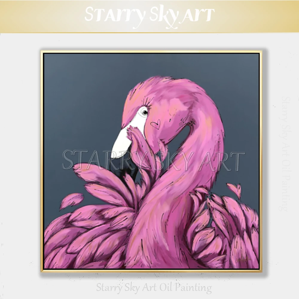 

Ручная роспись, высокое качество, животное, птица, фламинго, картина маслом на холсте, милая птица, фламинго, картина маслом для украшения стен
