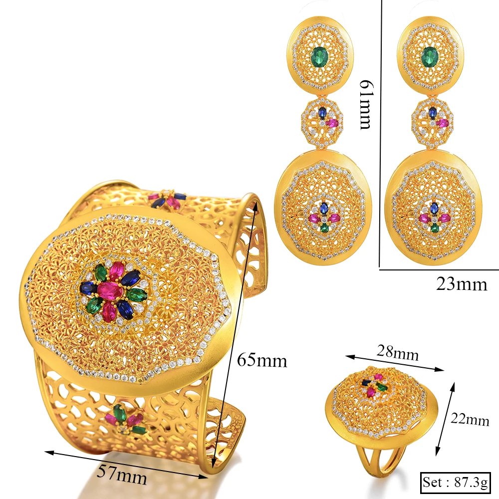 Luxury Gorgeous DUBAI Style Wide Bangle Earrings Ring Jewelry Set for Bridal Wedding Mother Day Gift High Quality jewelry set
Luxury Gorgeous DUBAI Style Wide Bangle Earrings Ring Jewelry Set for Bridal Wedding Mother Day Gift High Quality jewelry set
