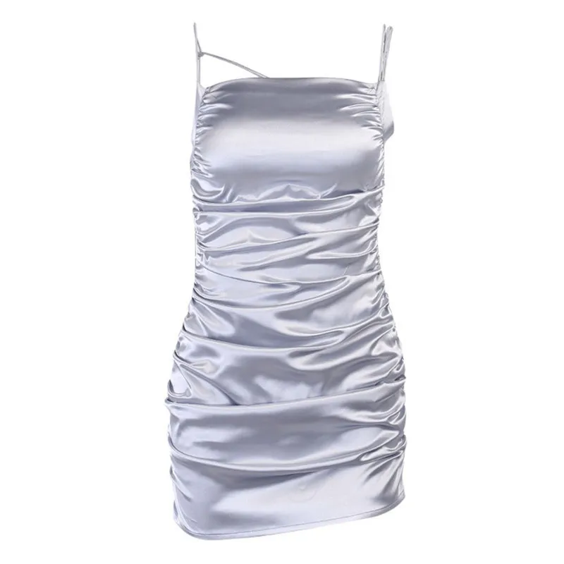 2020 Women Sexy Strap Mini Satin Dress Summer Sliver Bodycon Party Dress Pleated Stretch Short Club Dress Slim Fit Vestidos
2020 Women Sexy Strap Mini Satin Dress Summer Sliver Bodycon Party Dress Pleated Stretch Short Club Dress Slim Fit Vestidos