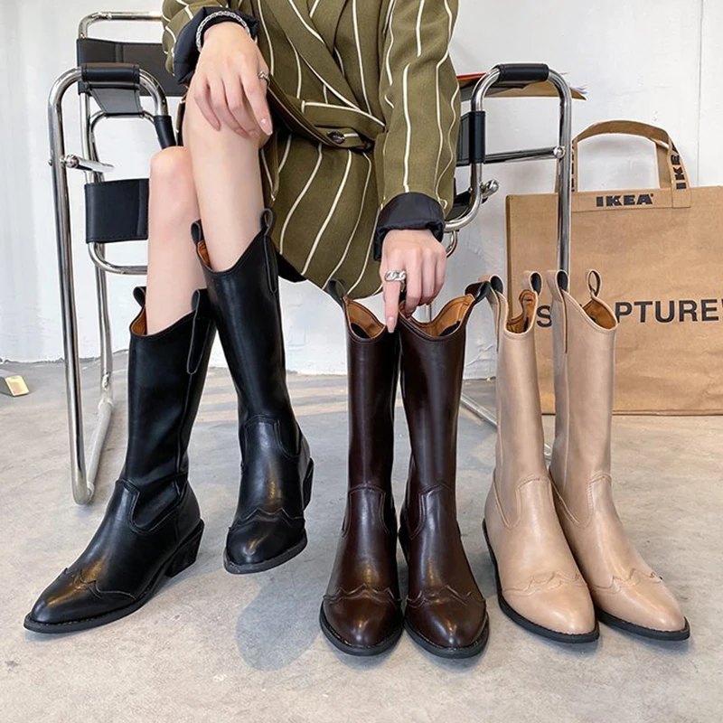 New Western Boots Women Pointed Toe PU Leather Boots Black Cowboy Retro Women Shoes Casual Mid-Calf Boots Platform Wedges Shoes
New Western Boots Women Pointed Toe PU Leather Boots Black Cowboy Retro Women Shoes Casual Mid-Calf Boots Platform Wedges Shoes