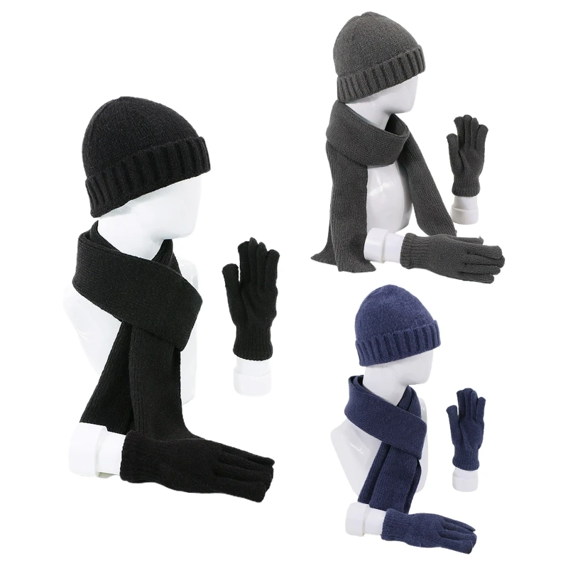 Men Women Winter 3 Pieces Beanie Hat Long Scarf Gloves Set Solid Color Knitted Cuffed Skull Cap Neck Warmer Mittens
Men Women Winter 3 Pieces Beanie Hat Long Scarf Gloves Set Solid Color Knitted Cuffed Skull Cap Neck Warmer Mittens