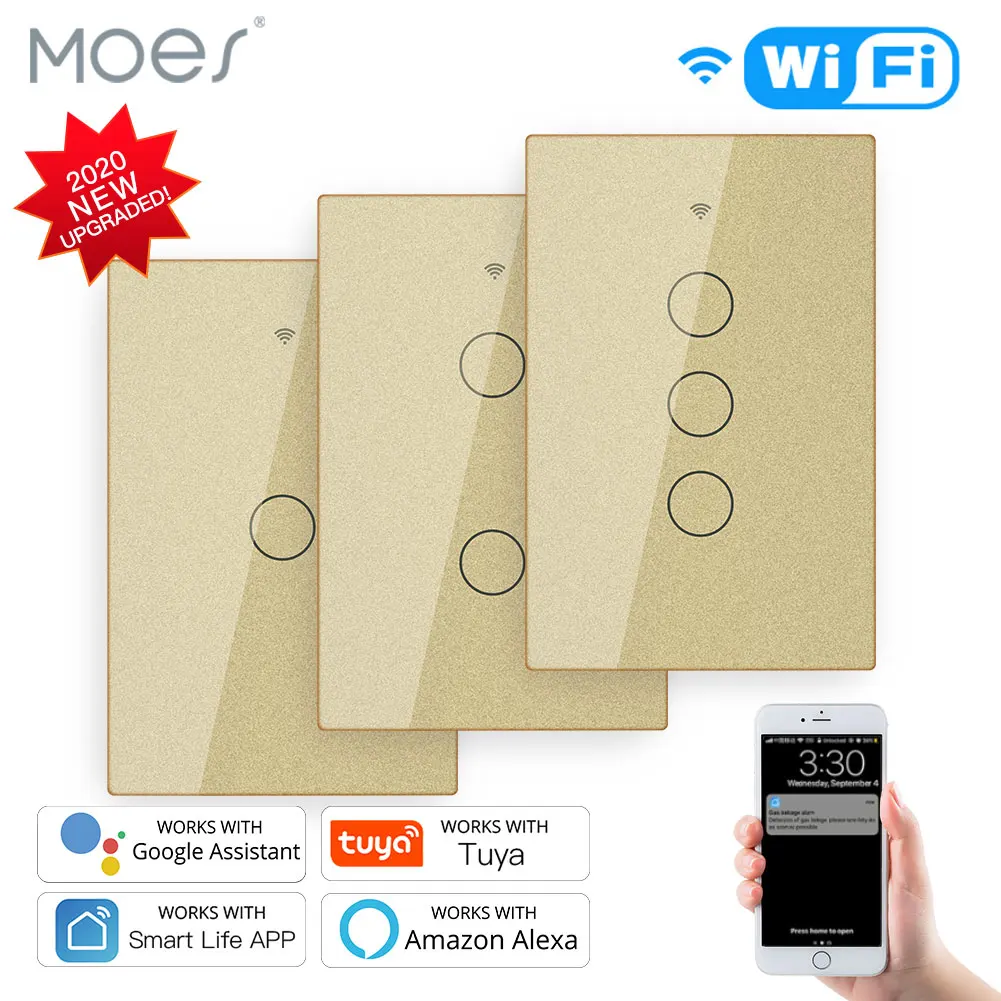 Smart Glass Panel Switch Smart Life/Tuya App Multi-Control Association, Voice Control with Alexa,Google Home,US 1/2/3 Gang Gold
Smart Glass Panel Switch Smart Life/Tuya App Multi-Control Association, Voice Control with Alexa,Google Home,US 1/2/3 Gang Gold