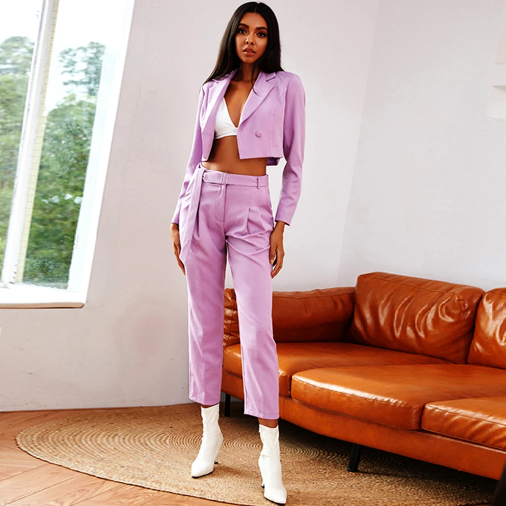 Two Pieces Purple Autumn Winter Pant Suits High Street Fashion Long Sleeve Single-Breasted Blazer Women Lace Up Sets 2020
Two Pieces Purple Autumn Winter Pant Suits High Street Fashion Long Sleeve Single-Breasted Blazer Women Lace Up Sets 2020