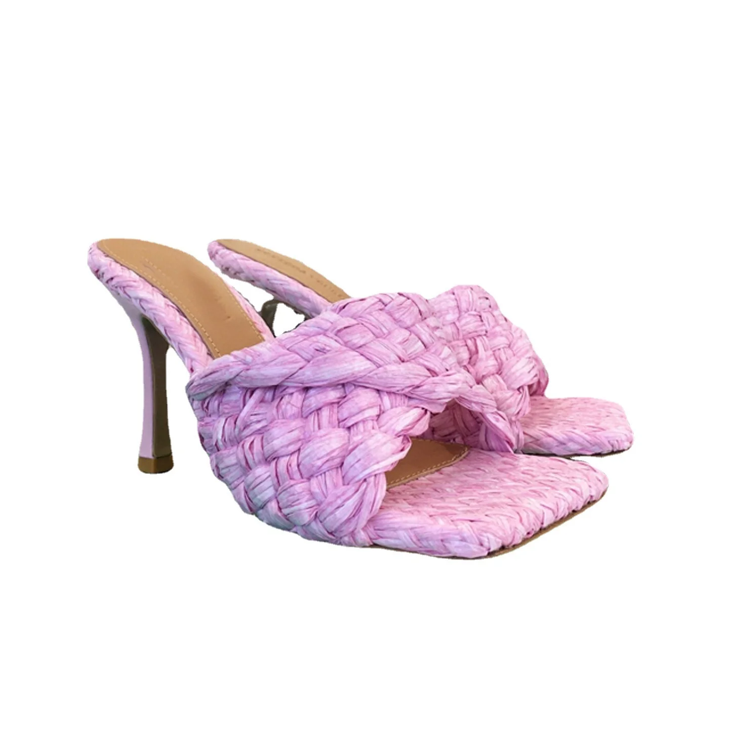 2021 spring new cross knitting sandals women's head high heel Roman open toe thin heel wear flip flop