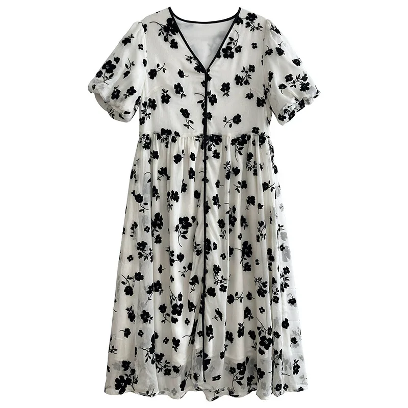 Flocking Floral Dress Women Summer New Bubble Sleeve Organza Tea Break Long Dresses
Flocking Floral Dress Women Summer New Bubble Sleeve Organza Tea Break Long Dresses
