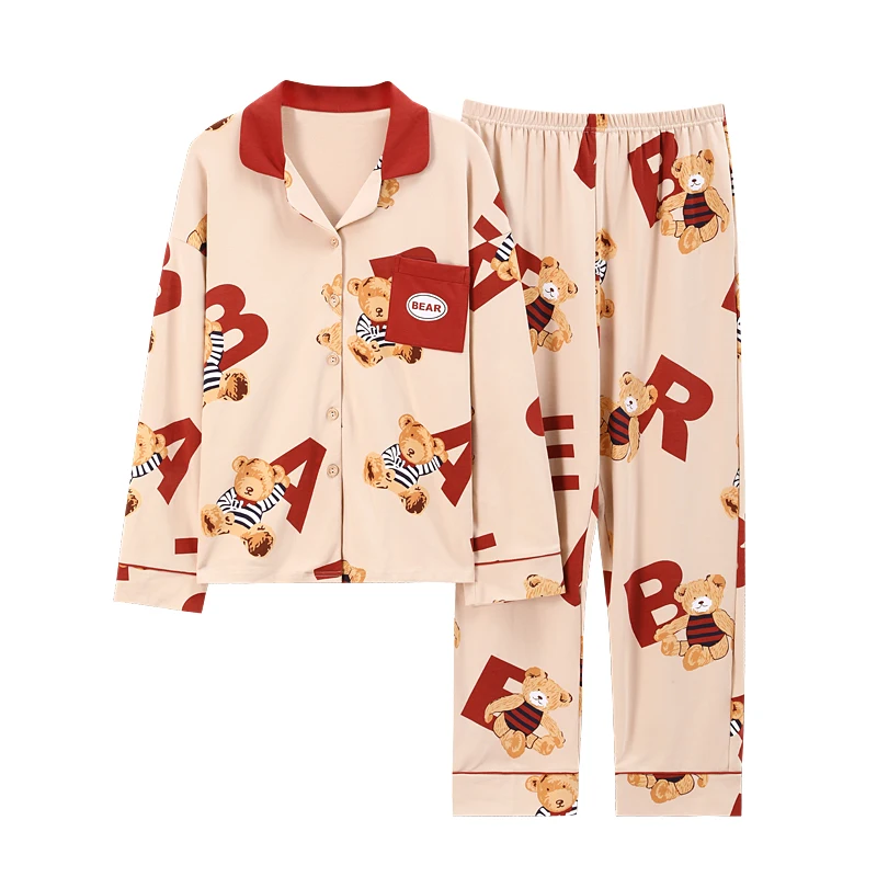 BZEL Cute Bear Pattern Pajamas Set Cotton Sleepwear Women's Home Suit Loose Comfortable Nightwear Long Sleeves Long Pants Pijama
BZEL Cute Bear Pattern Pajamas Set Cotton Sleepwear Women's Home Suit Loose Comfortable Nightwear Long Sleeves Long Pants Pijama