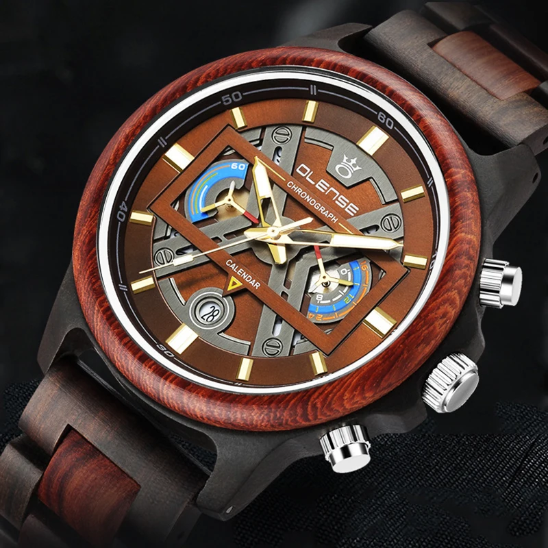 Olense Quartz Wooden Multifunctional Watch Men Sport Hardlex Mirror Man's Wristwatches Luminous, Calendar, Stop Watch
Olense Quartz Wooden Multifunctional Watch Men Sport Hardlex Mirror Man's Wristwatches Luminous, Calendar, Stop Watch