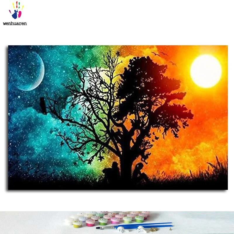 Picture DIY digital painting by digital painting Christmas birthday unique gift "day and night tree" handmade painting
Picture DIY digital painting by digital painting Christmas birthday unique gift "day and night tree" handmade painting
