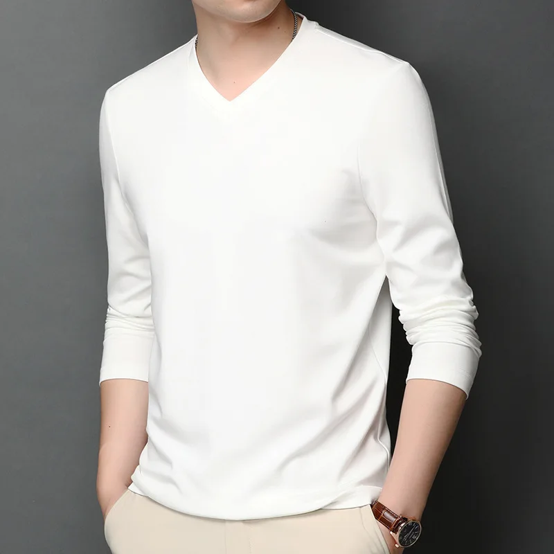 2020 new spring and autumn wear mulberry silk men's long sleeve T-shirt, Korean fashion V-neck solid color autumn garment base
2020 new spring and autumn wear mulberry silk men's long sleeve T-shirt, Korean fashion V-neck solid color autumn garment base