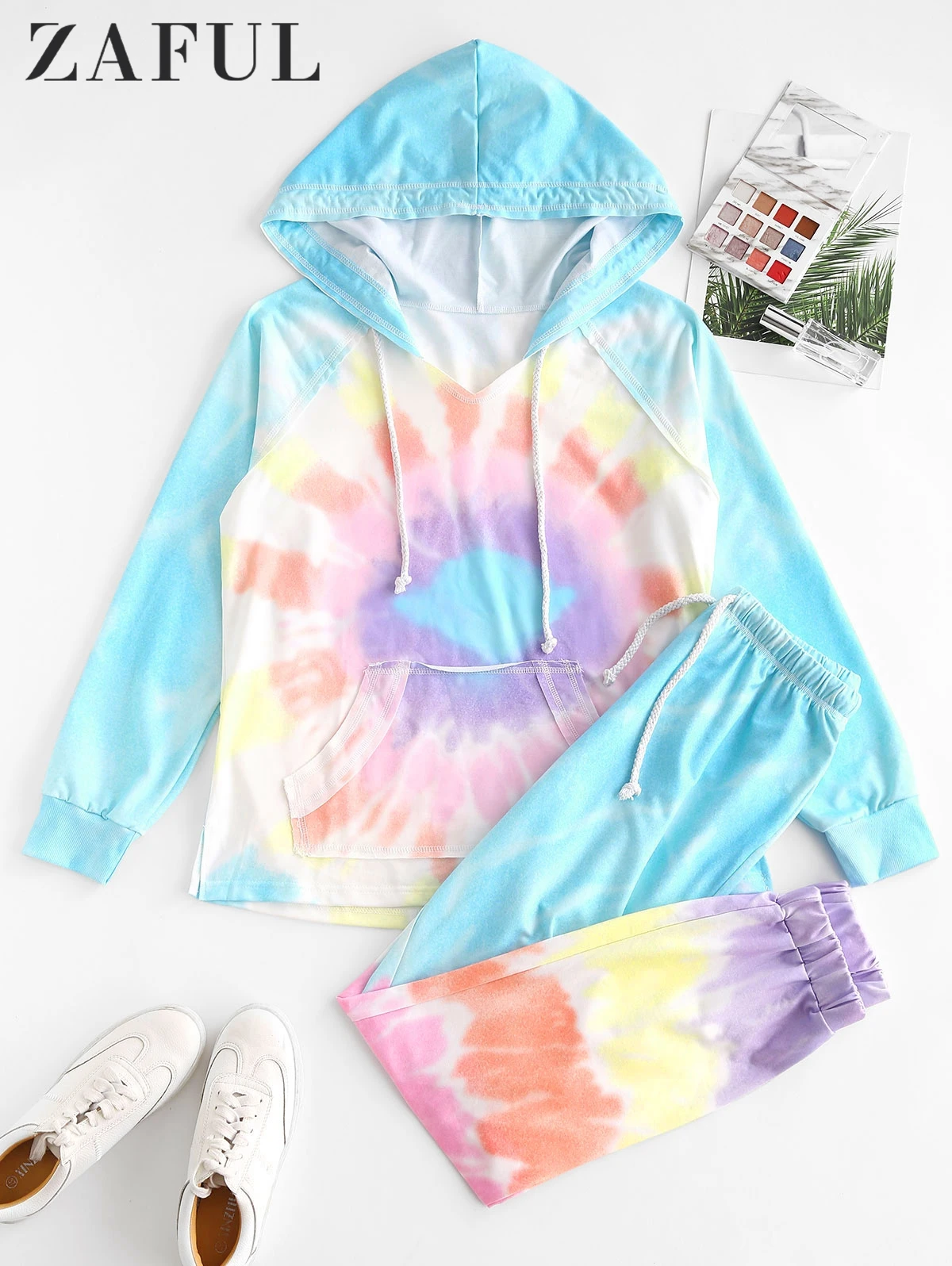 

ZAFUL Solid Ombre Tie Dye Tracksuit Women Sports 2 pcs Set Hoodies Sweatshirts Pullover Casual Pocket Hoodie Sweatpants Outfits