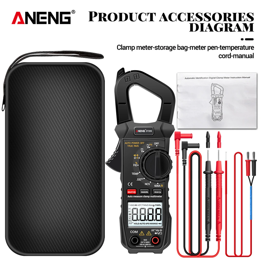 ANENG ST209 Digital Multimeter Clamp Meter LCD Digital Display Detector RMS Amp DC/AC Current Tester Powered Meter Voltmeter
ANENG ST209 Digital Multimeter Clamp Meter LCD Digital Display Detector RMS Amp DC/AC Current Tester Powered Meter Voltmeter