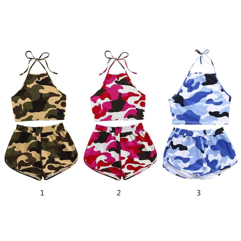 Women 2 Piece Outfits Camouflage Halter Sleeveless Crop Cami Top with Shorts
Women 2 Piece Outfits Camouflage Halter Sleeveless Crop Cami Top with Shorts